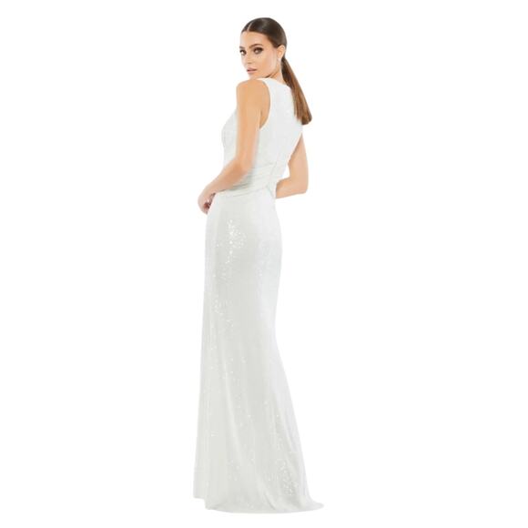 IEENA FOR MAC DUGGAL White V-Neck Sequin Wrap Waist Gown Size 0 - Picture 3 of 3